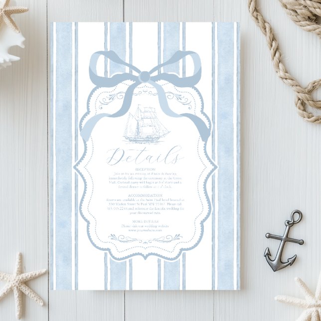 Carte D'accompagnement Mariage nautique Marine White Stripes Bateau (Créateur téléchargé)