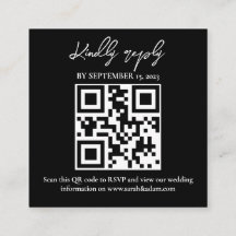 Mariage noir blanc moderne QR Code RSVP