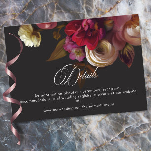 Carte D'accompagnement Mariage Noir Floral Impressionnant Rouge Bourgogne