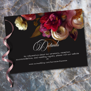 Carte D'accompagnement Mariage Noir Floral Painterly Rouge Bourgogne