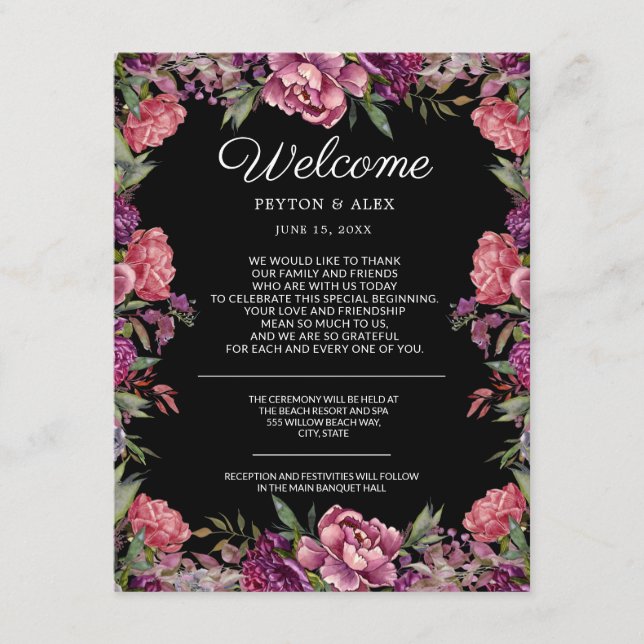 Carte D'accompagnement Mariage noir rose violet rose (Devant)