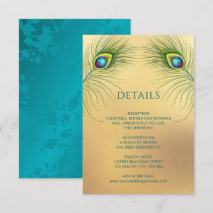 Carte D'accompagnement Mariage Or Plume de Paon
