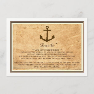 Carte D'accompagnement Mariage papier Vintage encadré Ancre nautique