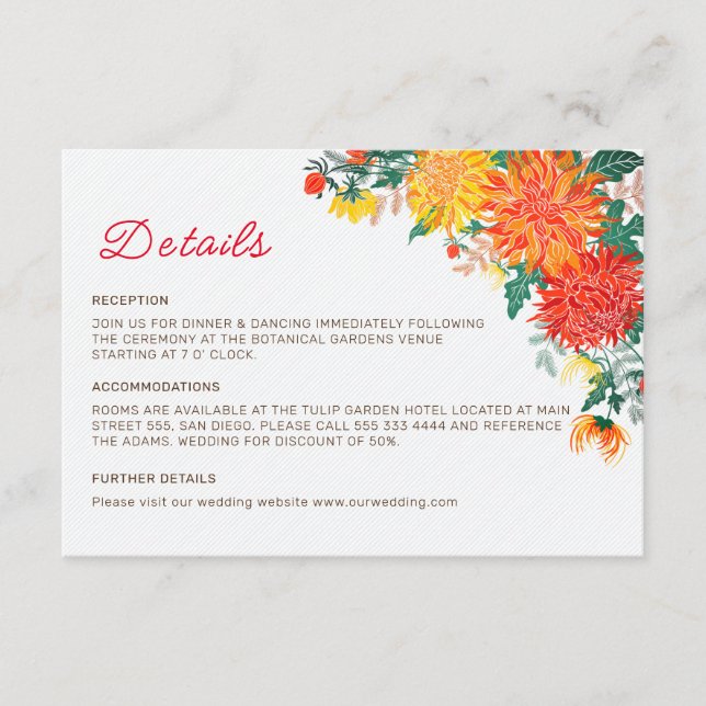 Carte D'accompagnement Mariage Pastel Orange Yellow Spring Dahlia Fleurs (Devant)