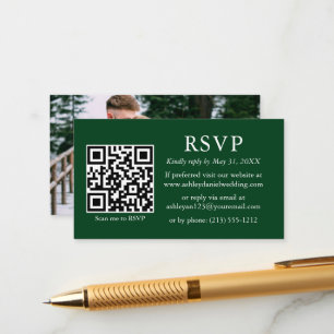 Carte D'accompagnement Mariage photo simple minimaliste QR Green RSVP