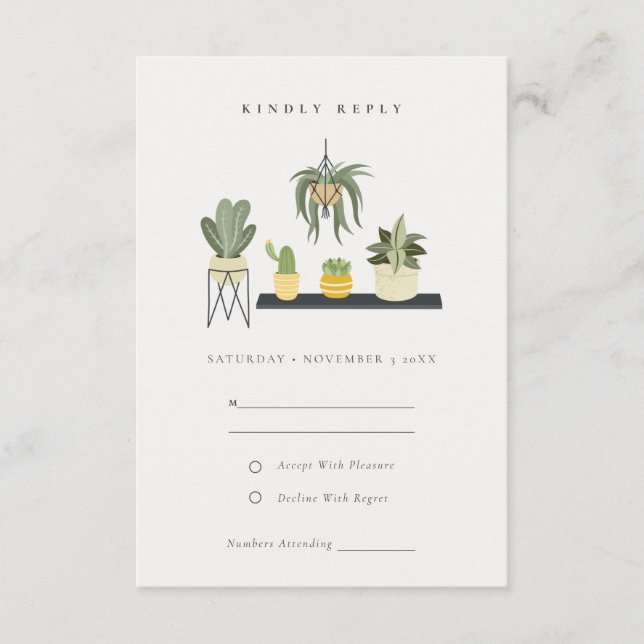 Carte D'accompagnement Mariage Plante Succulent à pois mou RSVP (Devant)