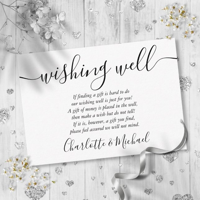 Carte D'accompagnement Mariage Puits à Souhaits Noir et Blanc (Black And White Wishing Well Wedding Enclosure Card)