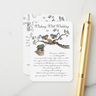 Carte D'accompagnement Mariage Puits de Désirs Bleu Vintage Oiseau