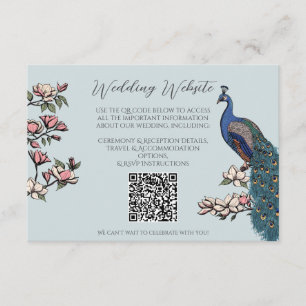 Carte D'accompagnement Mariage QR à main levée Paon Bleu Français