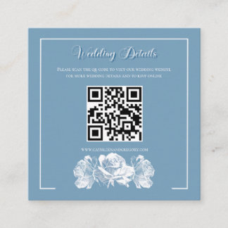 Carte D'accompagnement Mariage QR Info Calligraphie Bleu Poussiéreux