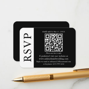Carte D'accompagnement Mariage QR moderne noir et blanc RSVP