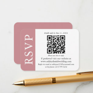 Carte D'accompagnement Mariage QR moderne RSVP Dusty Rose et blanc