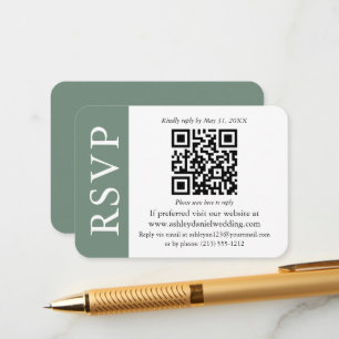 Carte D'accompagnement Mariage QR moderne RSVP Sage vert et blanc