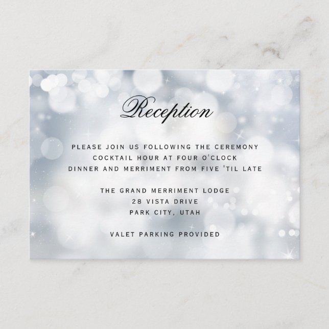 Carte D'accompagnement Mariage Réception Luxe Paillettes Argentées Lumine (Devant)