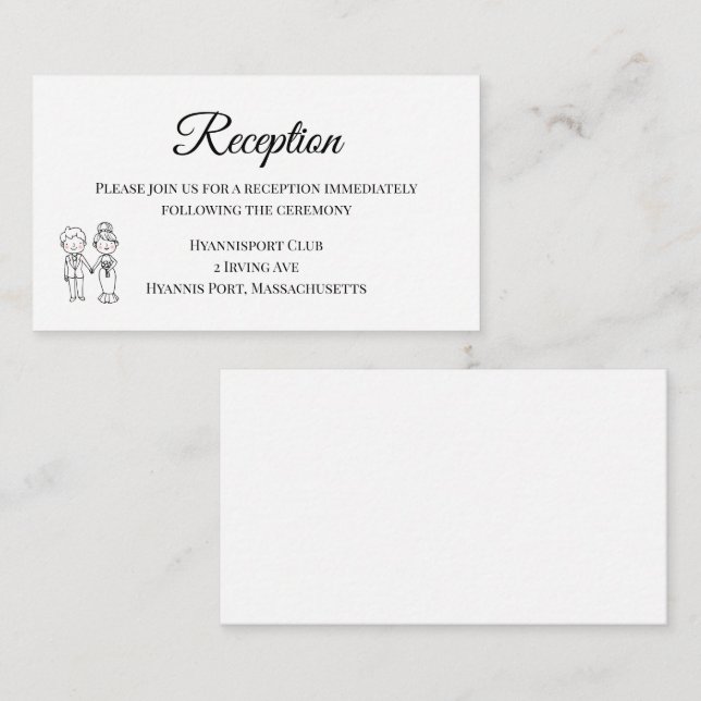Carte D'accompagnement Mariage Réception Mariée Marié Noir Blanc Mignon (Devant / Derrière)