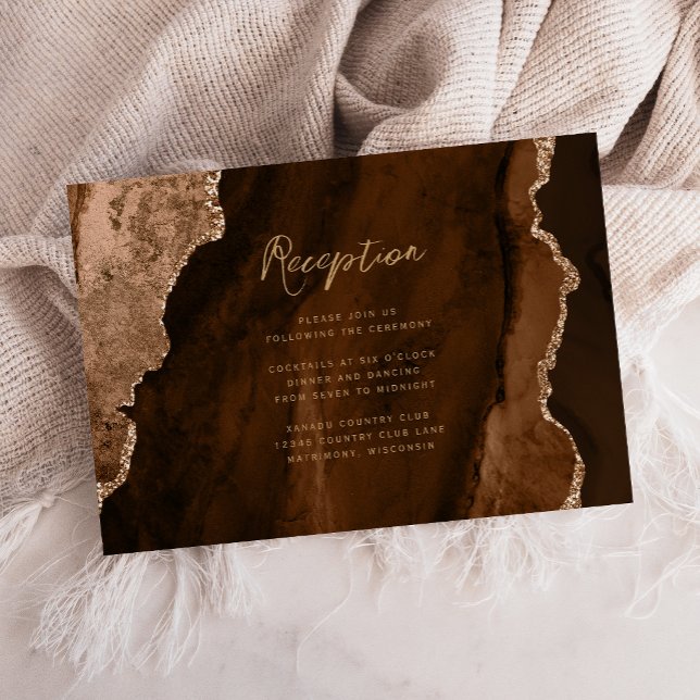 Carte D'accompagnement Mariage Réception Mocha Brun Agate Script (Créateur téléchargé)
