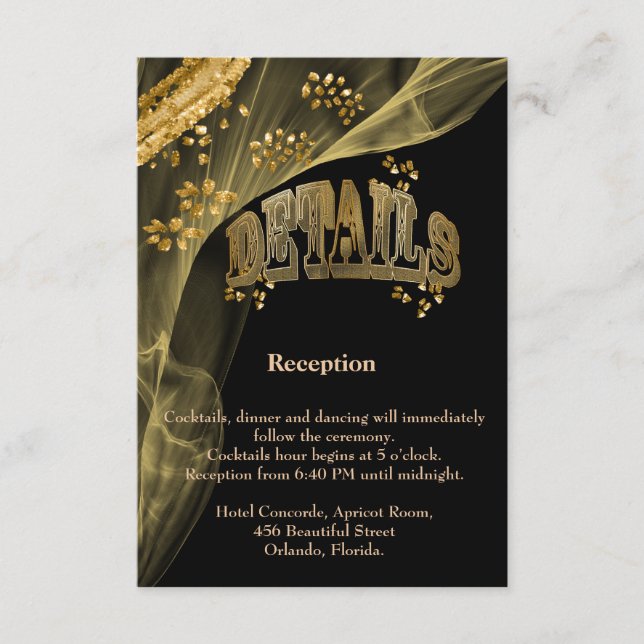 Carte D'accompagnement Mariage Rich Black Gold Parties scintillant & Gold (Devant)