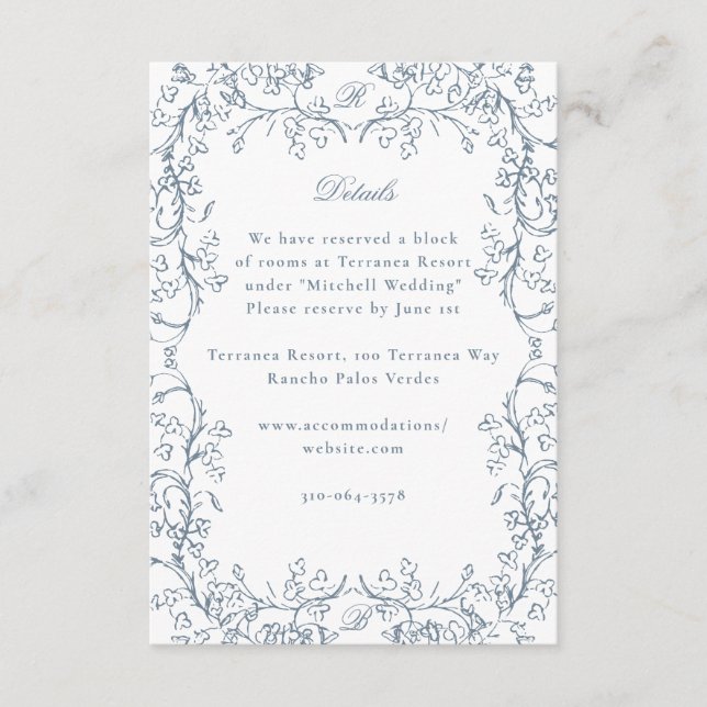 Carte D'accompagnement Mariage romantique bleu français antique chinoiser (Devant)