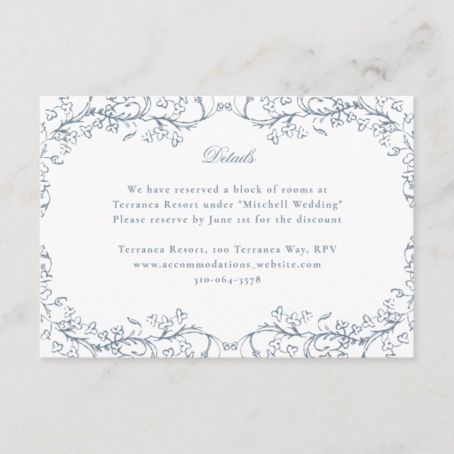 Carte D'accompagnement Mariage romantique bleu français antique chinoiser (Devant)