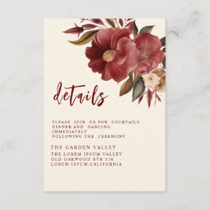 Carte D'accompagnement Mariage romantique en cuivre rouge de Bourgogne