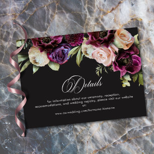 Carte D'accompagnement Mariage Romantique Floral Noir Burgundy Sombre et