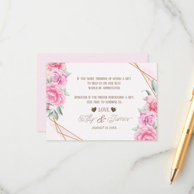 Carte D'accompagnement Mariage rose floral (Devant/Arrière en situation)