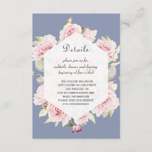 Carte D'accompagnement Mariage rose Floral géométrique Dusty Blue Détails
