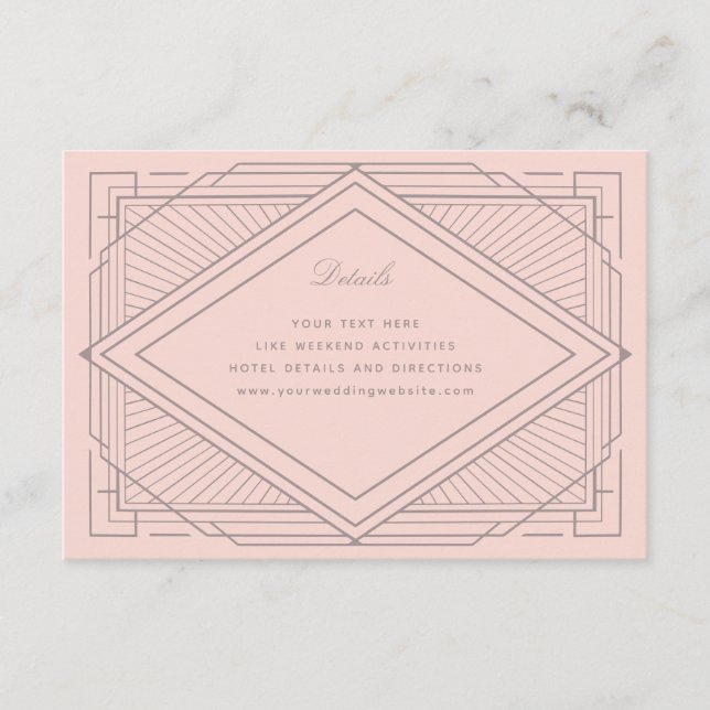 Carte D'accompagnement Mariage rose rose carreau Art déco (Devant)
