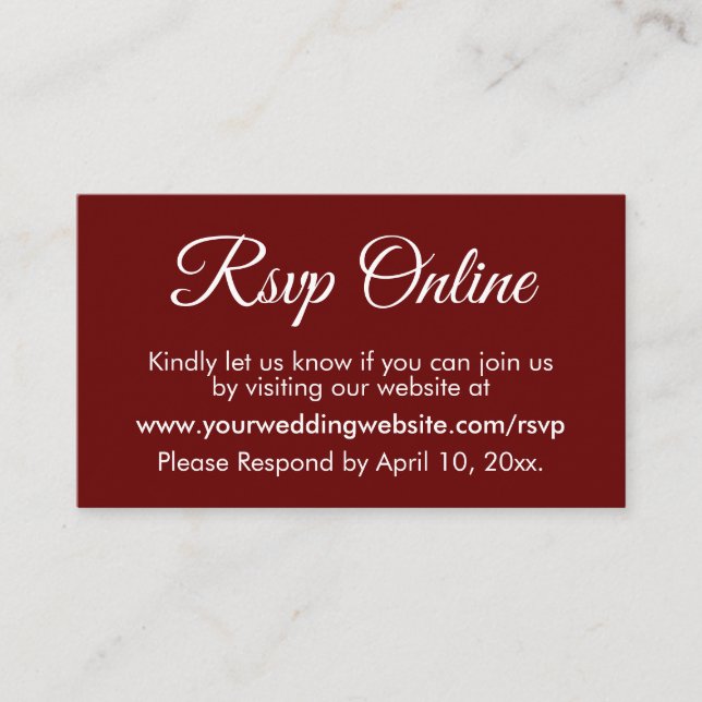 Carte D'accompagnement Mariage rouge foncé RSVP en ligne élégant simple (Devant)