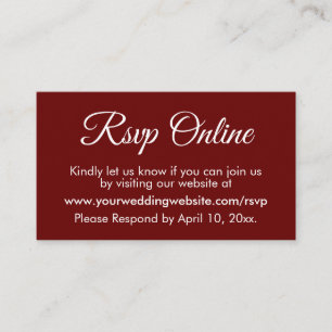 Carte D'accompagnement Mariage rouge foncé RSVP en ligne élégant simple