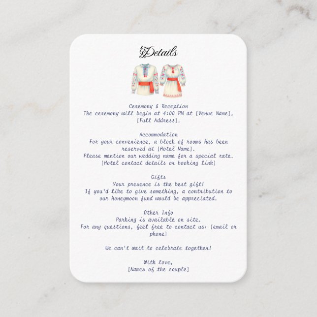 Carte D'accompagnement Mariage roumain rustique Costumes folkloriques tra (Devant)