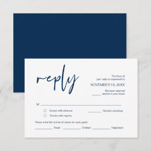 Carte D'accompagnement Mariage RSVP, avec options de repas, police bleu m