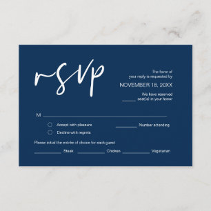 Carte D'accompagnement Mariage RSVP, avec options de repas, Police bleu m