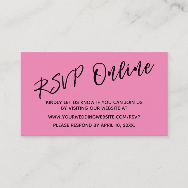 Carte D'accompagnement Mariage RSVP en ligne écriture manuscrite rose bri (Devant)