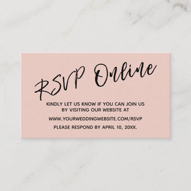 Carte D'accompagnement Mariage RSVP en ligne simple Blush Pink Card (Devant)