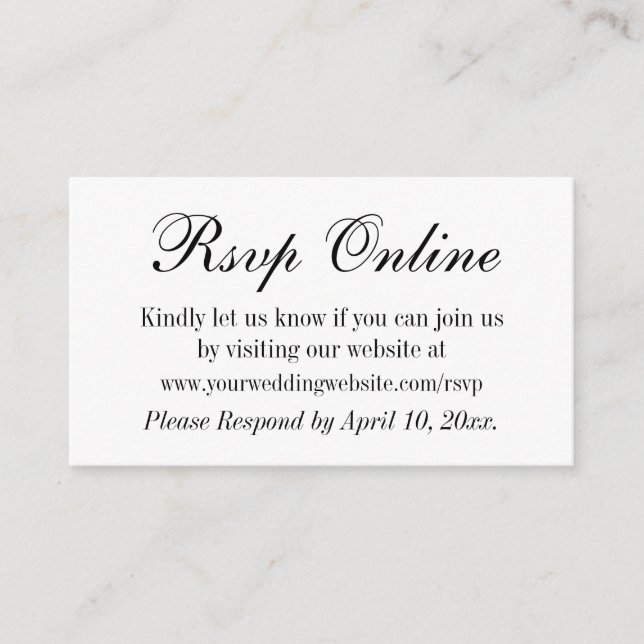 Carte D'accompagnement Mariage RSVP en ligne simple élégant noir et blanc (Devant)