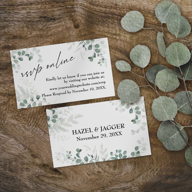 Carte D'accompagnement Mariage RSVP en ligne verdure Élégant Contemporain (Créateur téléchargé)