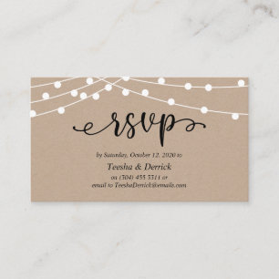 Carte D'accompagnement Mariage RSVP, Lumières à cordes Kraft Rustique