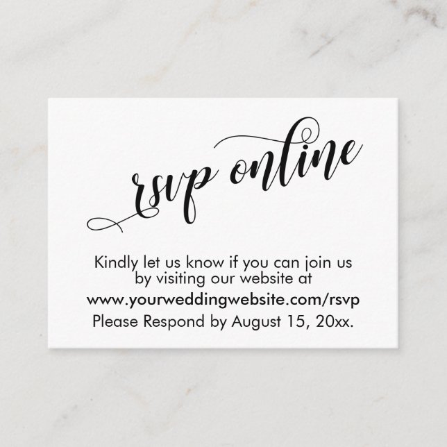 Carte D'accompagnement Mariage RSVP Online Elegant Typographie Insertion  (Devant)