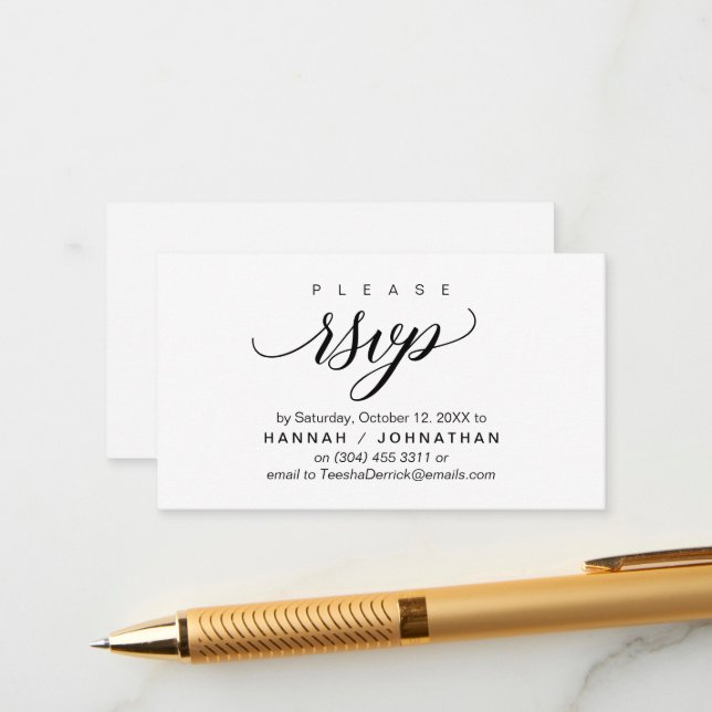 Carte D'accompagnement Mariage RSVP par téléphone ou par courriel réponse (Devant/Arrière en situation)