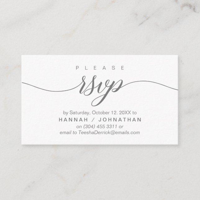 Carte D'accompagnement Mariage RSVP par téléphone ou par courriel réponse (Devant)