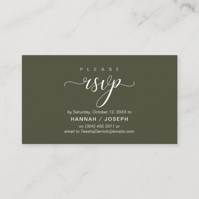 Carte D'accompagnement Mariage RSVP par téléphone ou par courriel réponse (Devant)