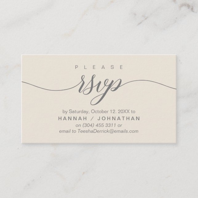 Carte D'accompagnement Mariage RSVP par téléphone ou par courriel réponse (Devant)