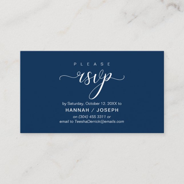 Carte D'accompagnement Mariage RSVP par téléphone ou par courriel réponse (Devant)