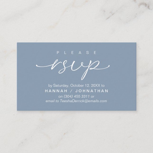 Carte D'accompagnement Mariage RSVP par téléphone ou par courriel réponse (Devant)