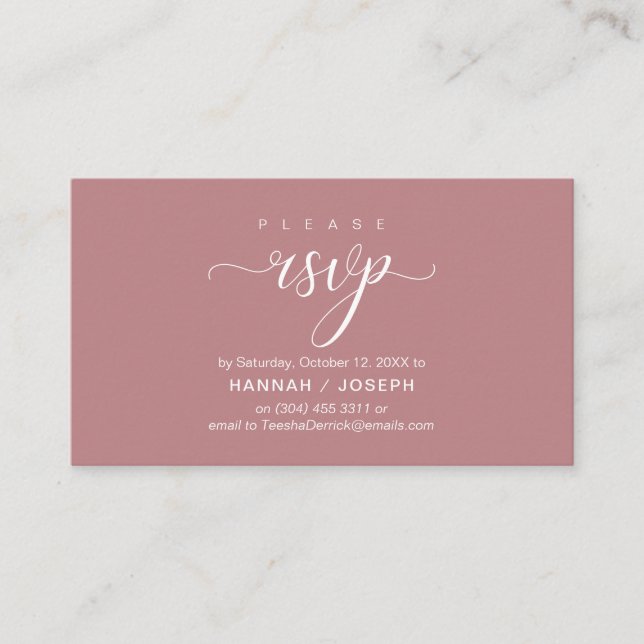 Carte D'accompagnement Mariage RSVP par téléphone ou par courriel réponse (Devant)