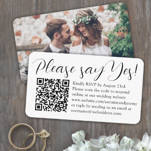 Carte D'accompagnement Mariage RSVP QR Code et script photo S'il vous pla