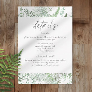 Carte D'accompagnement Mariage rustique aux fougères à l'aquarelle verdoy
