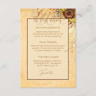 Carte D'accompagnement Mariage rustique bohème aux tournesols
