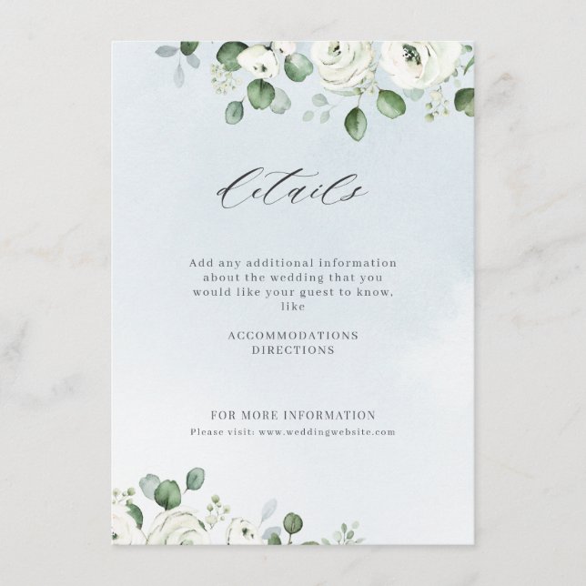Carte D'accompagnement Mariage rustique floral blanc eucalyptus (Devant)
